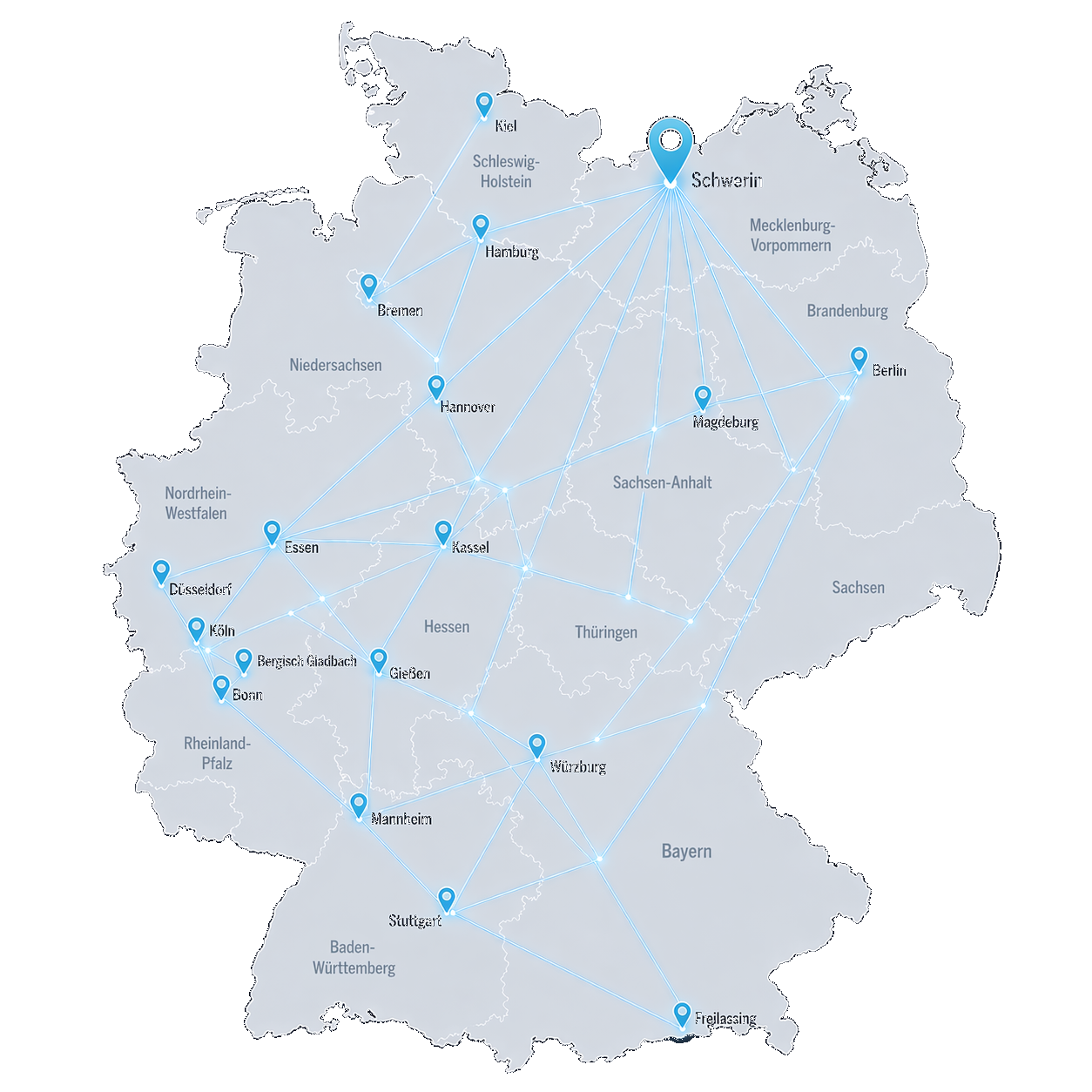 Deutschlandkarte mit LinkedPlan Projektstandorten